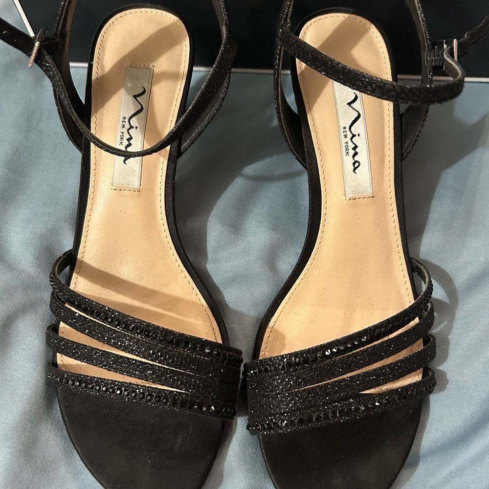 Nina Black Strappy Heels with Glitter